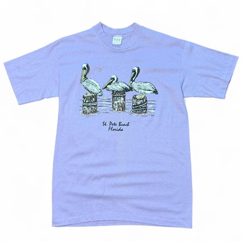 Vintage 80s St Pete Beach Florida Pelican Bird Beach Ocean Souvenir USA T-Shirt